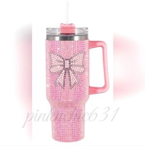 Pink Diamond Rhinestone Coquette Bow Stainless Steel Tumbler Mug